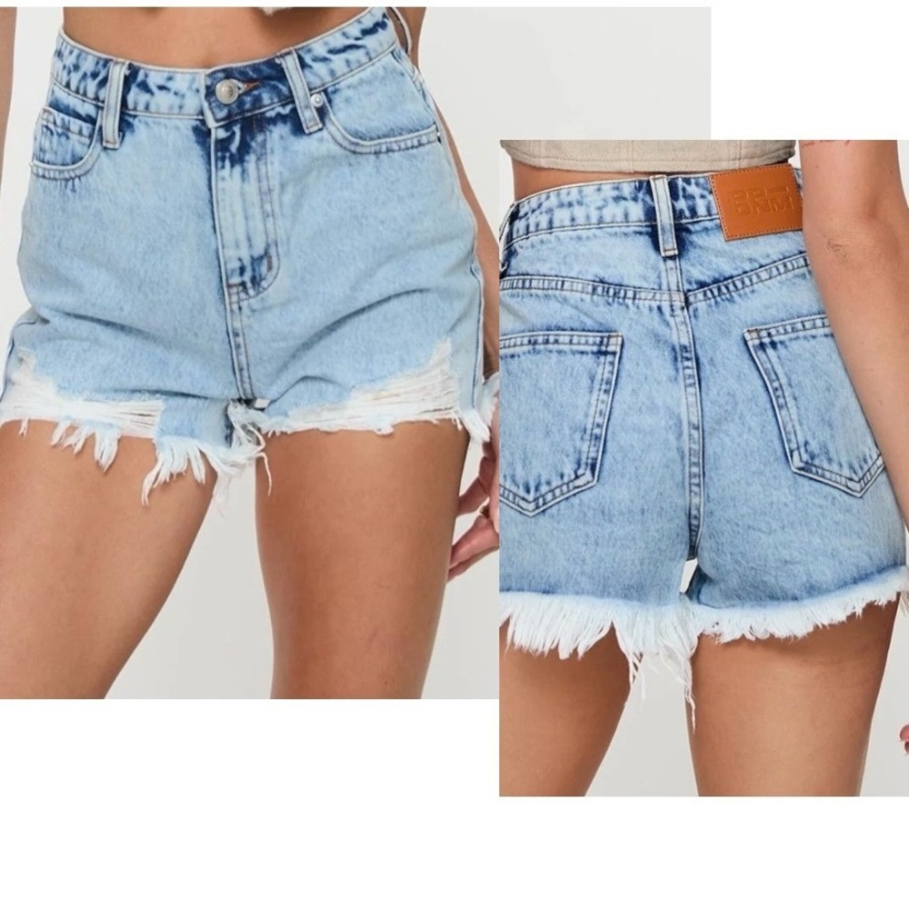 Princess Polly Anne Denim Shorts, Size 6, High Waist, Distressed, Frayed Hem